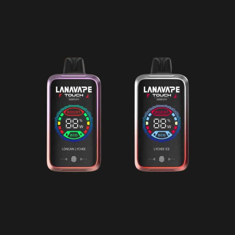 Two Lanavape Touch vape devices on a black background