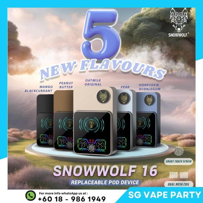 SNOWWOLF-16K-5-NEW-Flavors-_MANGO-BLACKCURRANT_-_PEANUT-BUTTER_-_OAT-MILK-ORIGINAL_-_PEAR_-_HONEYDEW-BUBBLEGUM_-SG-Vape-Party